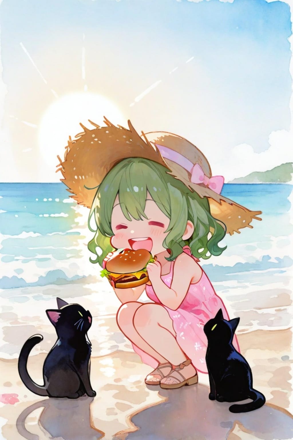 緑髪ちゃんと黒猫