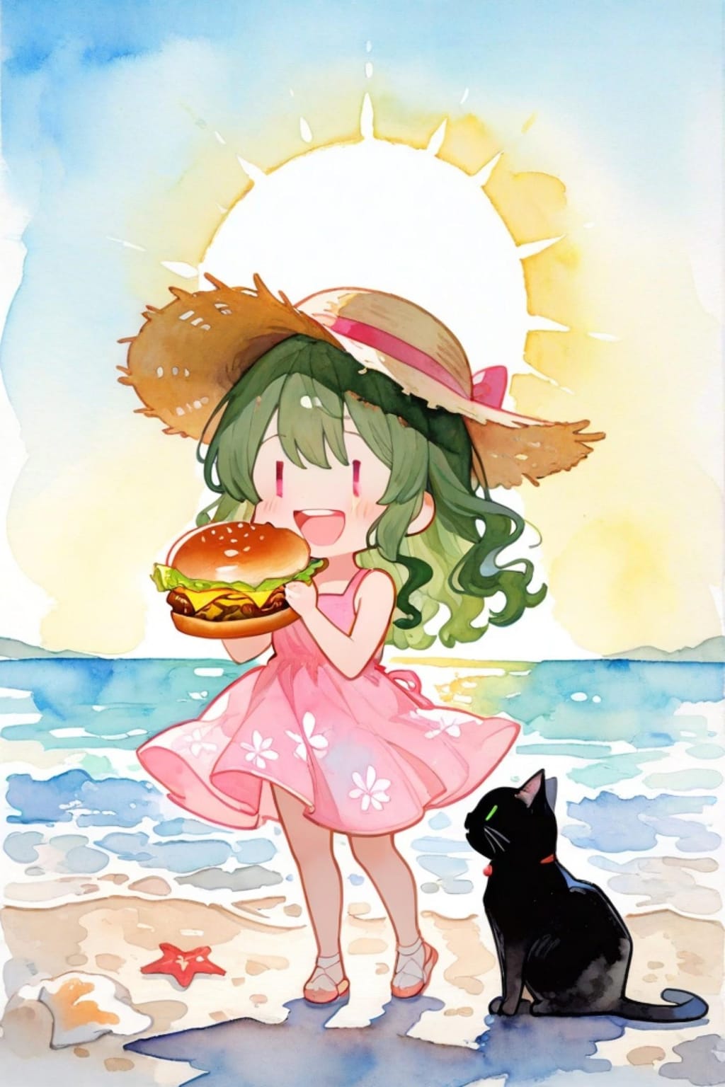 緑髪ちゃんと黒猫