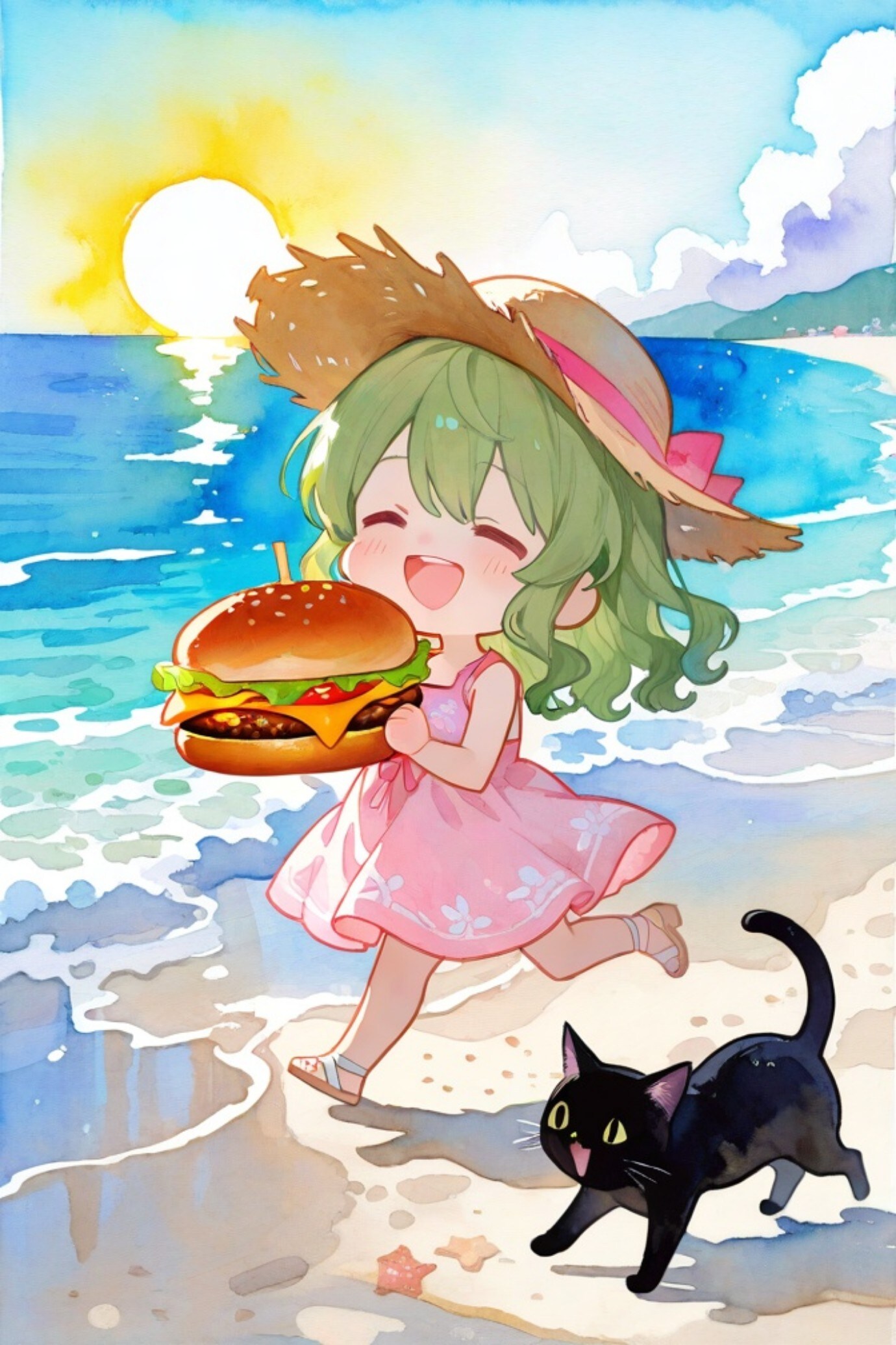緑髪ちゃんと黒猫