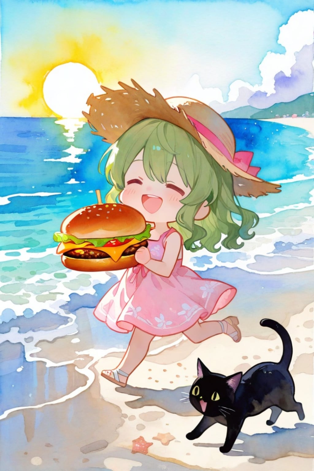 緑髪ちゃんと黒猫