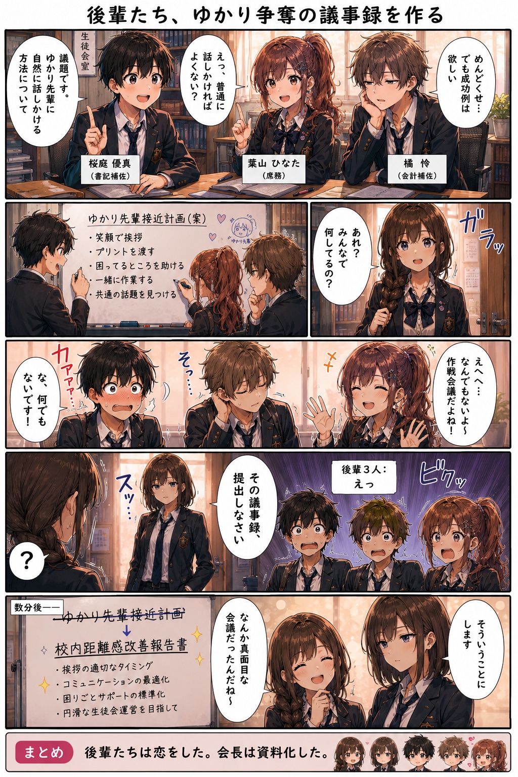 後輩たち、ゆかり争奪の議事録を作る