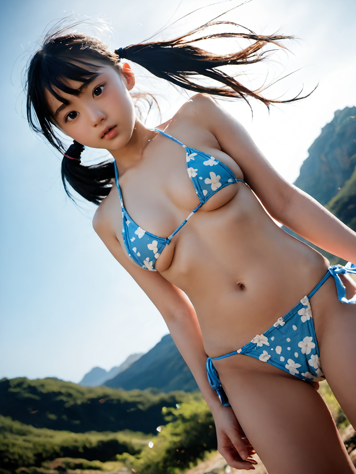 山でビキニ