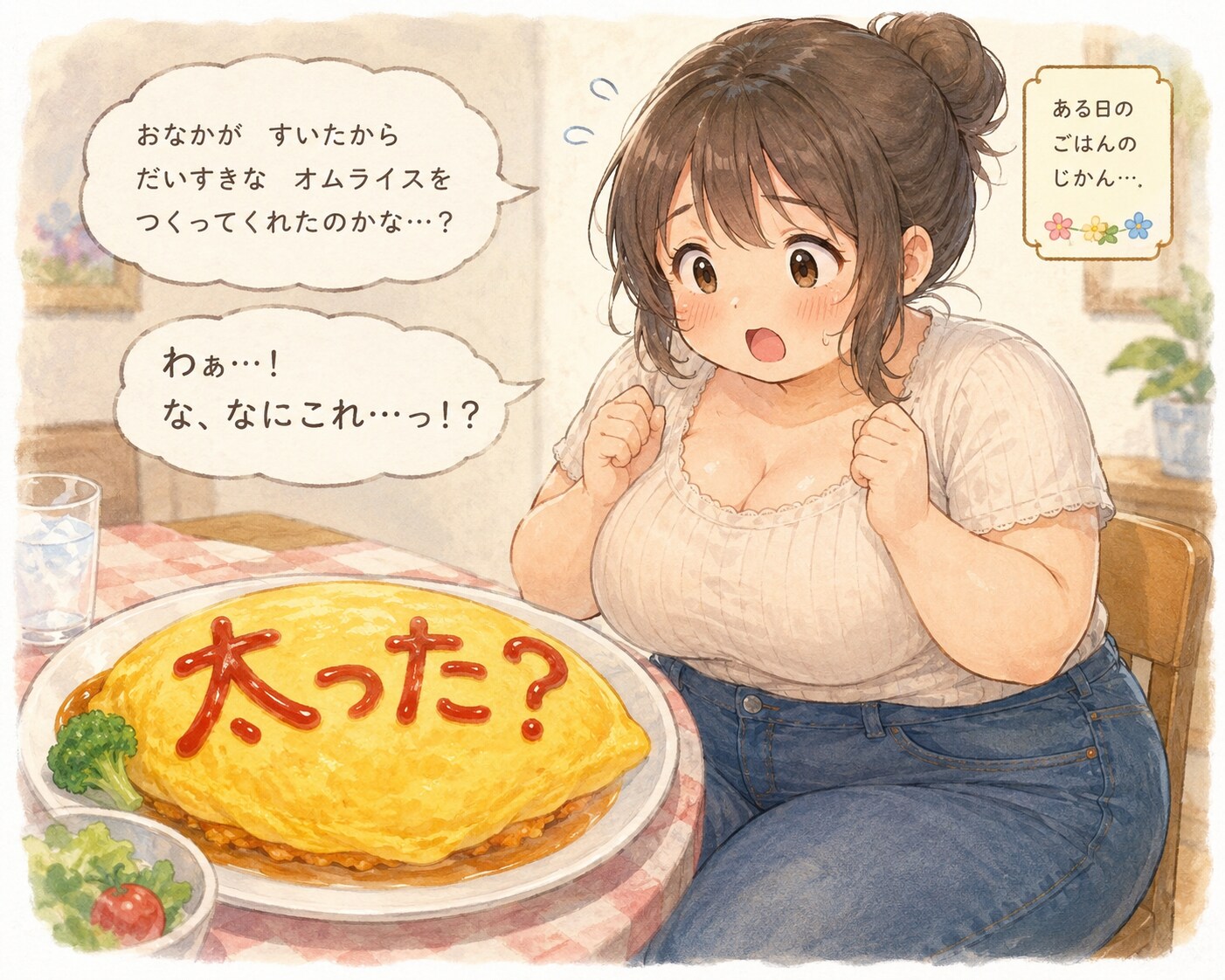 オムライスにメッセージを書かれるおねえさん