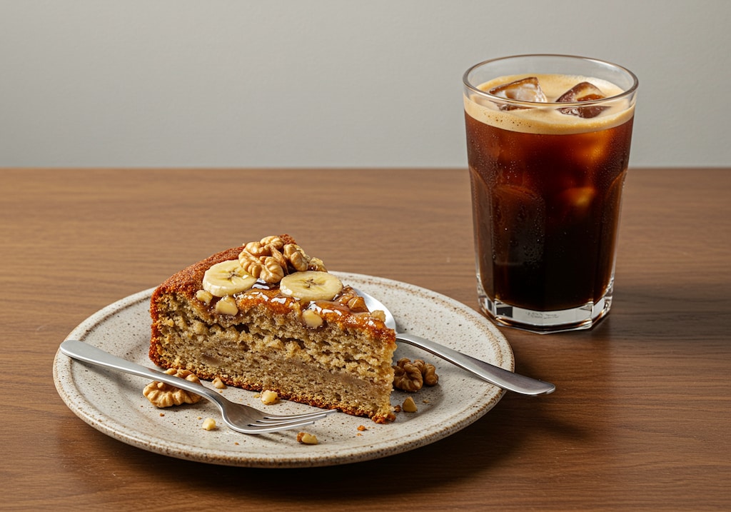 デザートのバナナケーキとアイス珈琲のセット