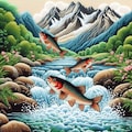 渓流で跳ねる魚 6枚目