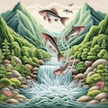 渓流で跳ねる魚 4枚目