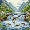 渓流で跳ねる魚 5枚目