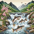 渓流で跳ねる魚 2枚目