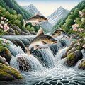 渓流で跳ねる魚 3枚目