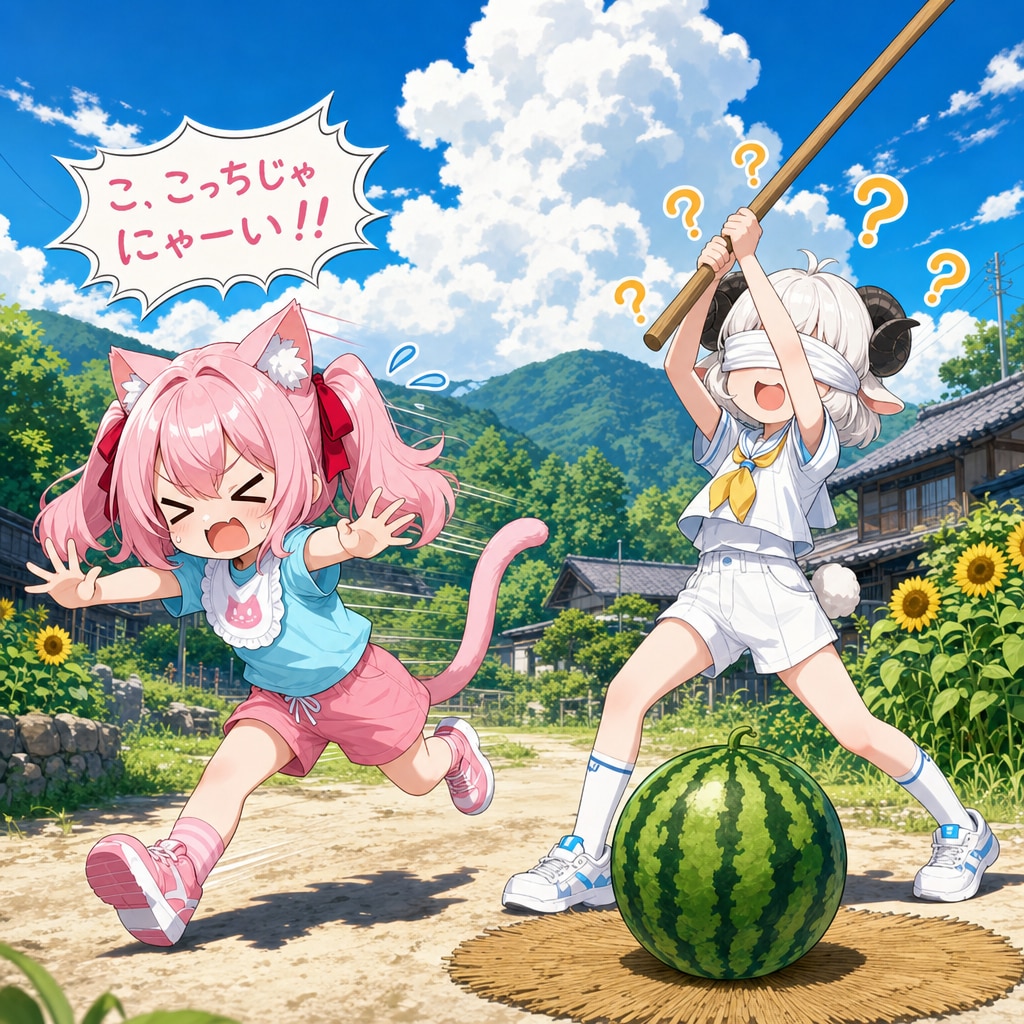 二人で楽しくスイカ割！！ | の人気AIイラスト・グラビア