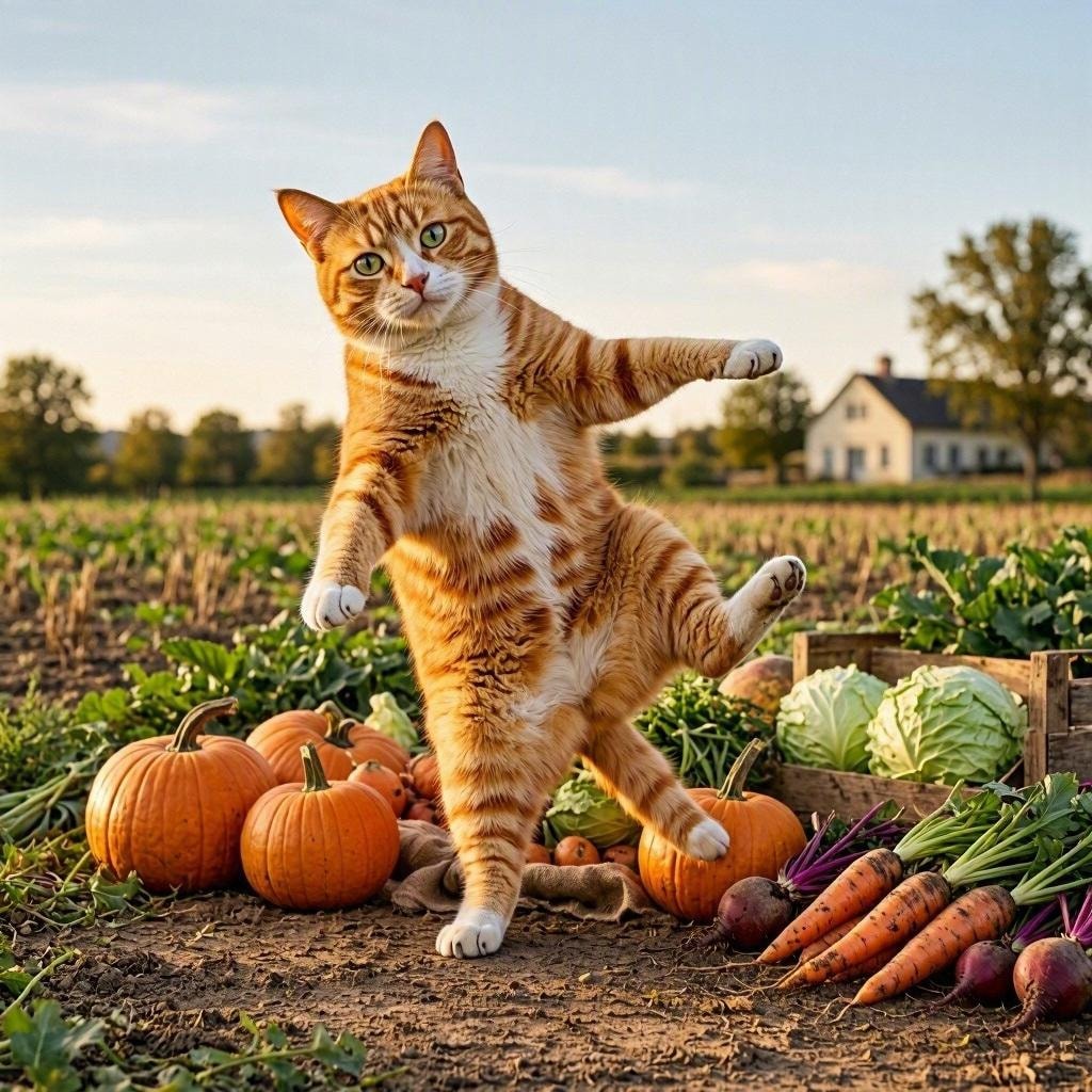 野菜を育てる猫