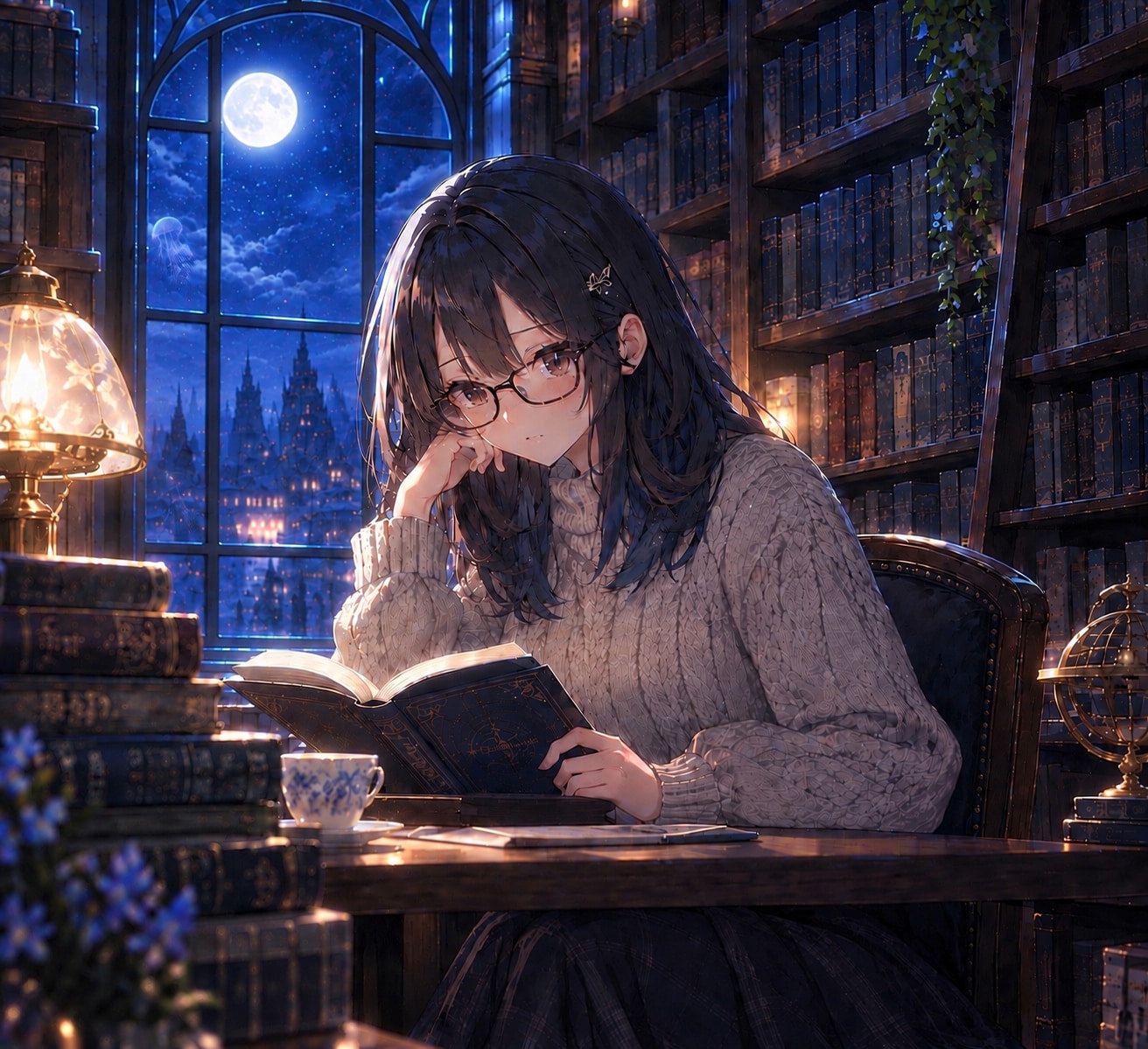 秋の夜長に読書📕とクラゲ🪼 | の人気AIイラスト・グラビア