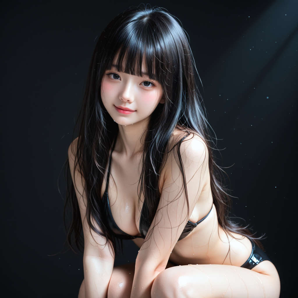 黒髪ロング、ゆるふわ