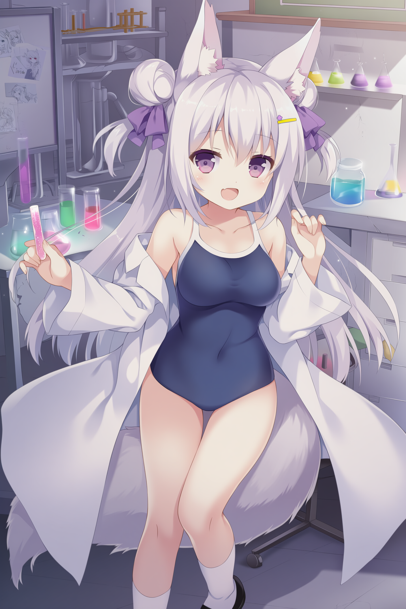 スク水白衣なケモミミさん