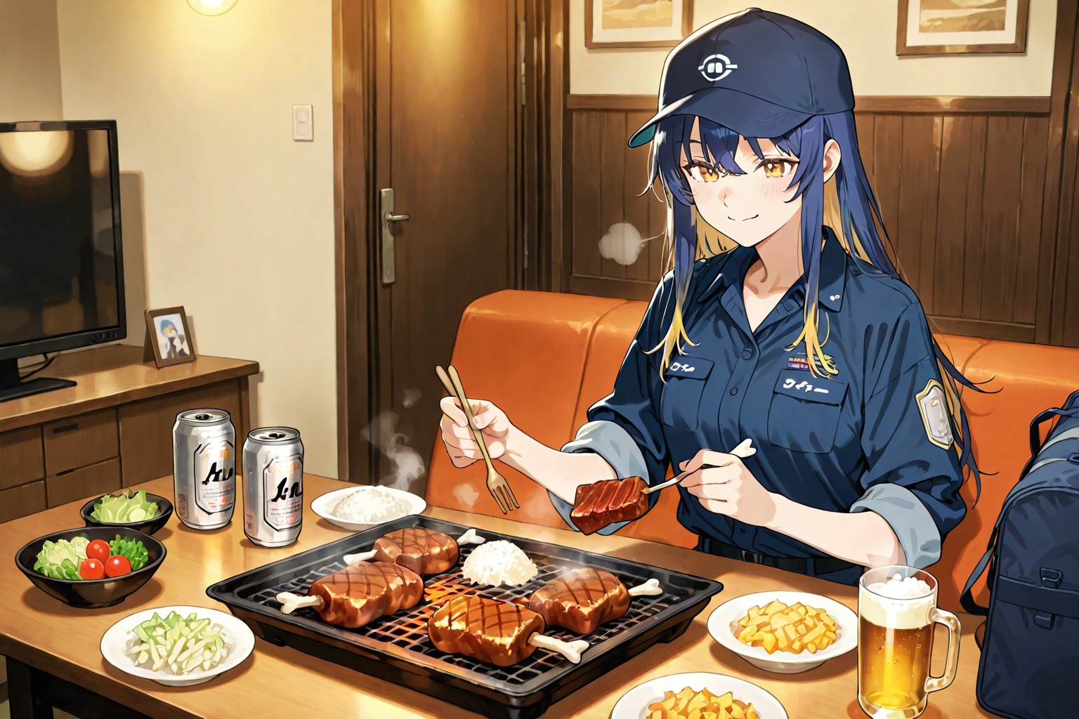 疲れた一日、呑んで、肉食べて、(疲れから)復活する！ | の人気AIイラスト・グラビア