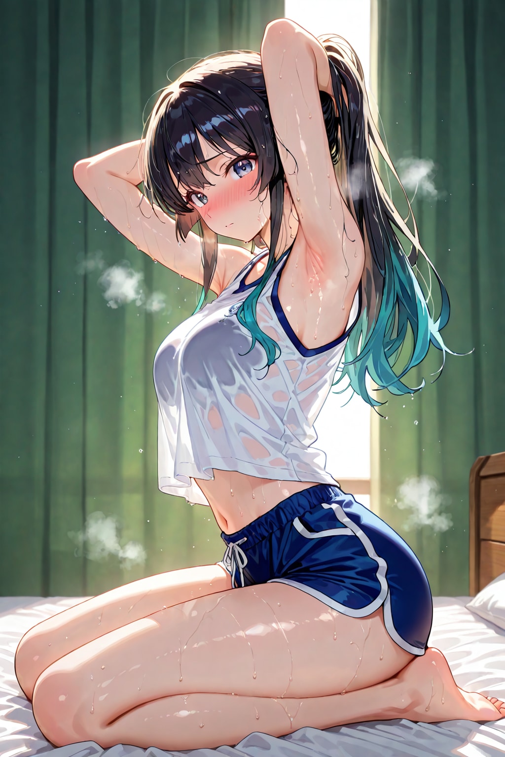 ホットパンツ汗まみれ