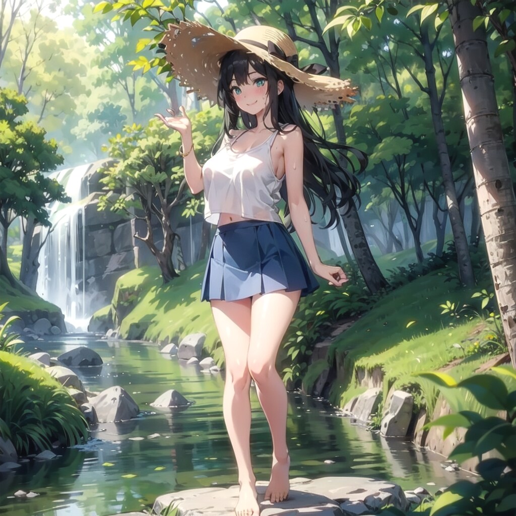 夏の山で