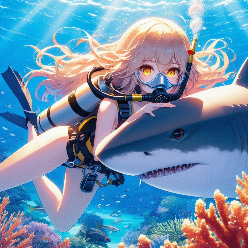 サメと戯れるエリザベス | の人気AIイラスト・グラビア