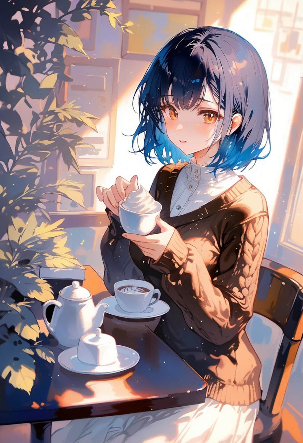 Days AI「喫茶店でカフェラテを注文した美少女」