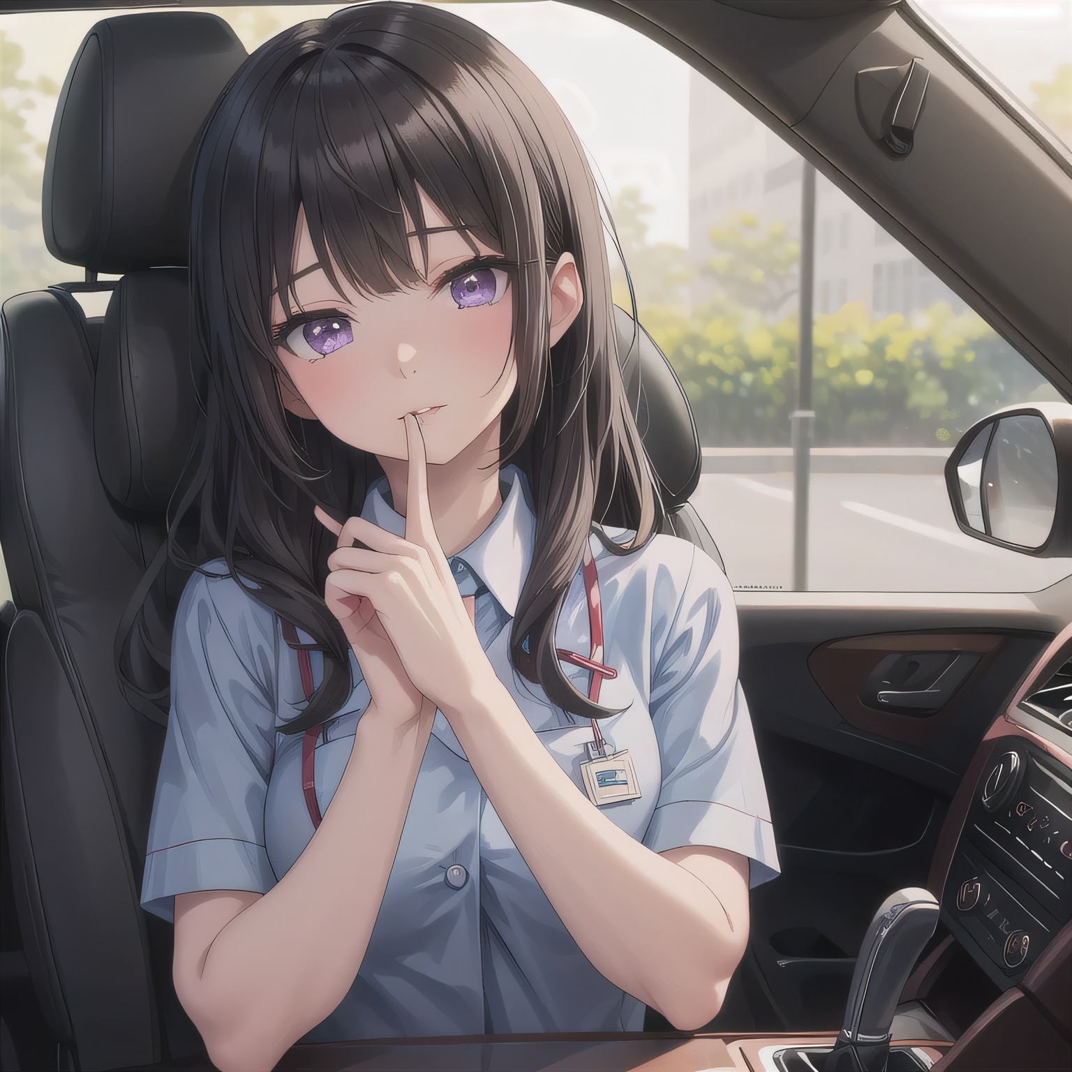 黒髪ロングで車内の少女１３ | の人気AIイラスト・グラビア