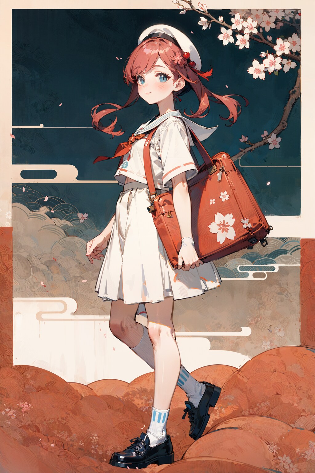 桜と女学生