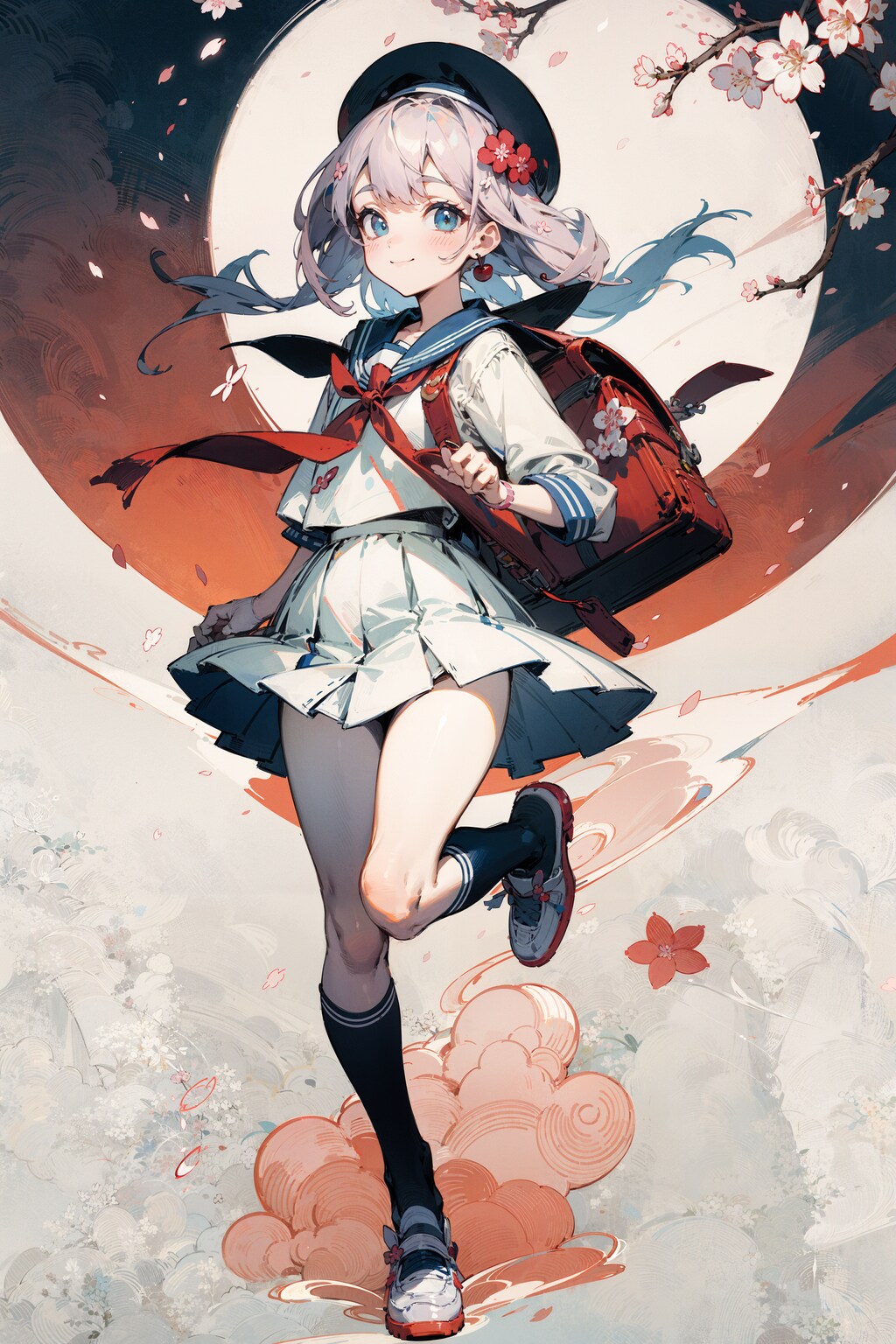 桜と女学生