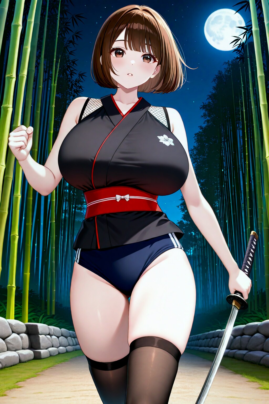 うちの子　夜の忍ブルの竹林