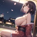 黒髪x着物x夜桜 2枚目