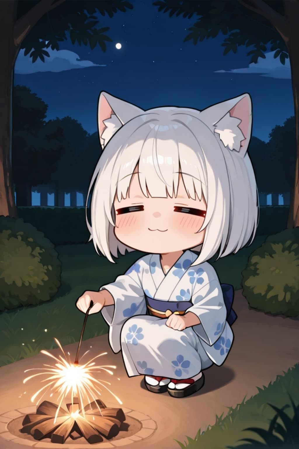 花火をする白髪ちゃん