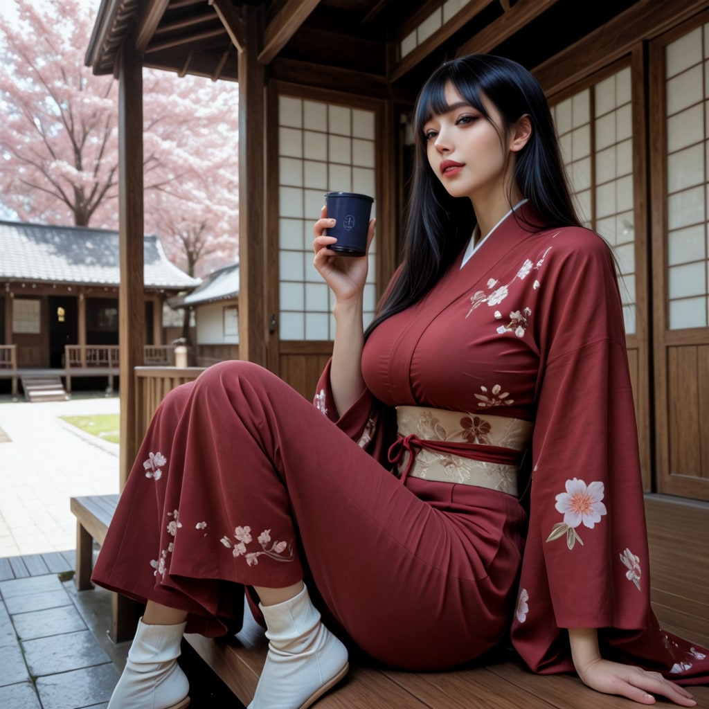着物で花見