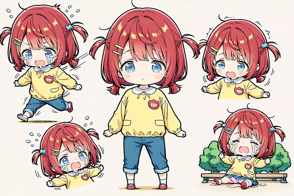 赤髪ちゃんズは転んで泣いちゃう