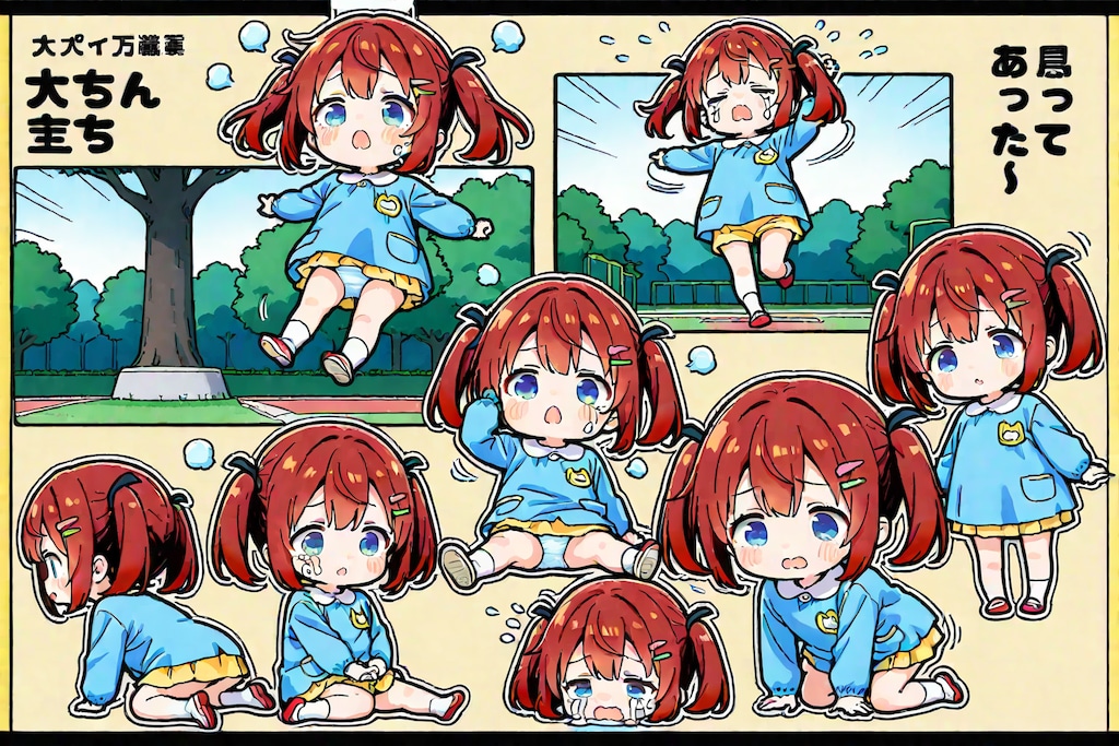 赤髪ちゃんズは転んで泣いちゃう