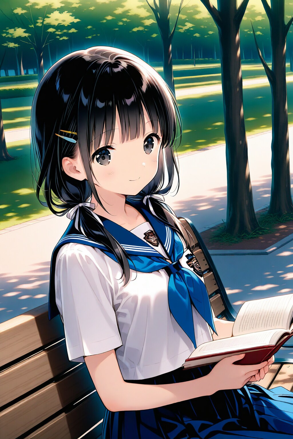 公園で本を読む次女ちゃん🌕✨