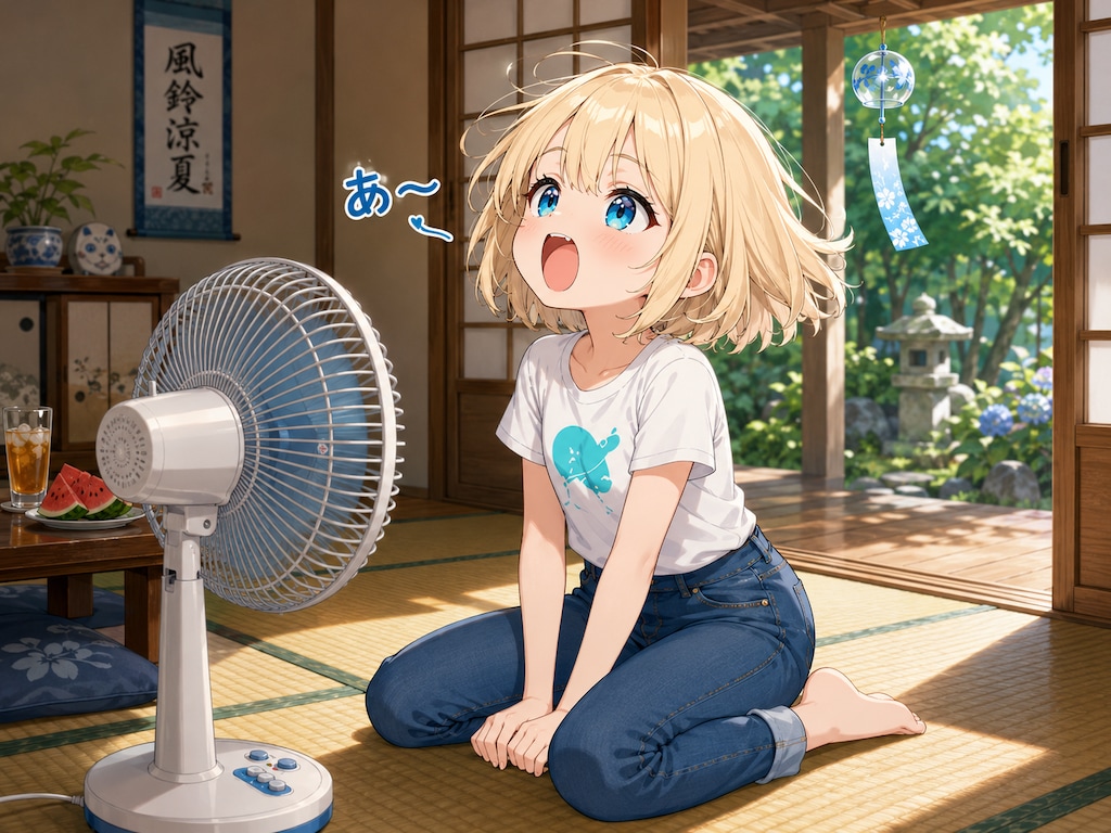 扇風機に「あ〜！」する夏休み🌻🎐