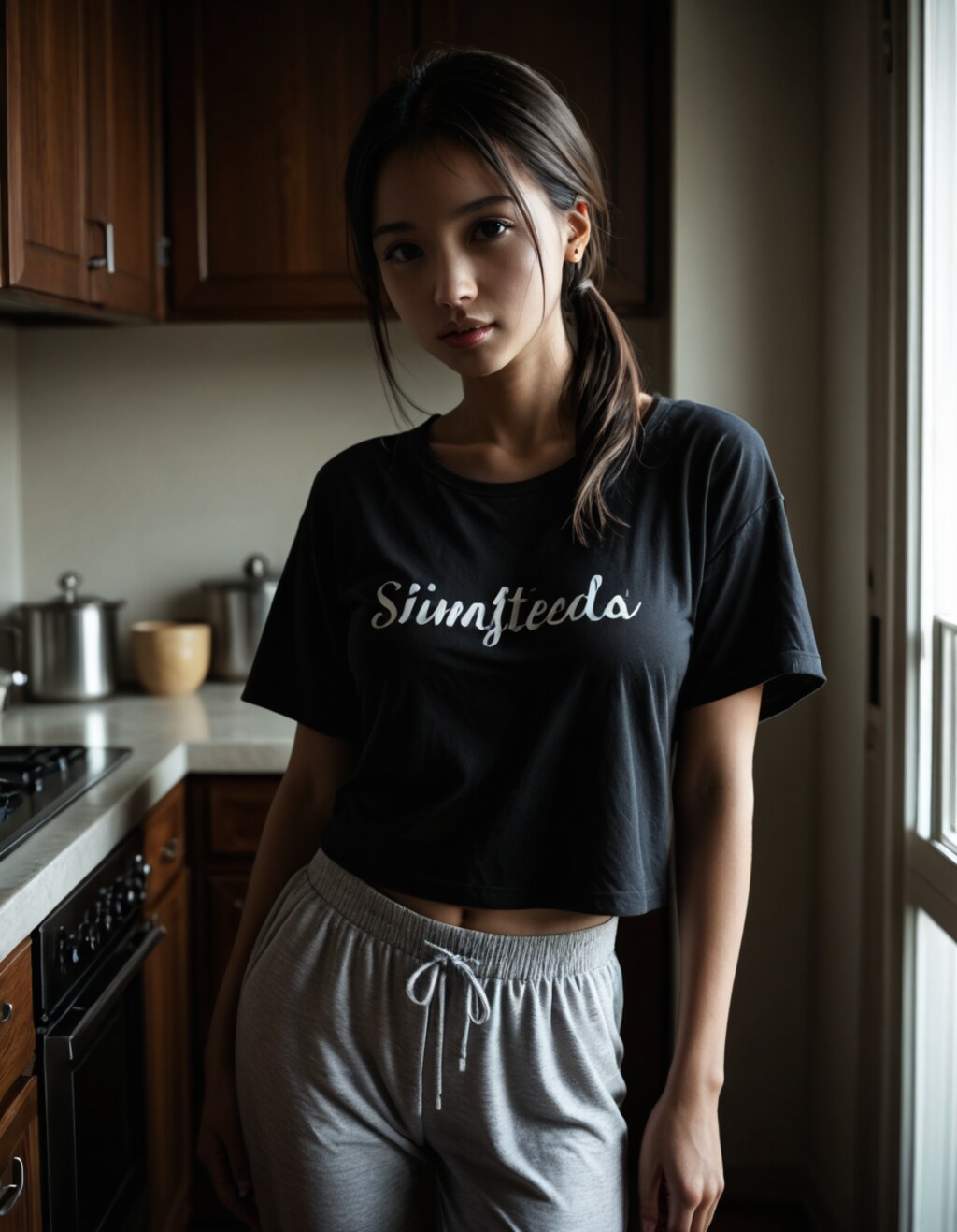 寝起き巨乳人妻