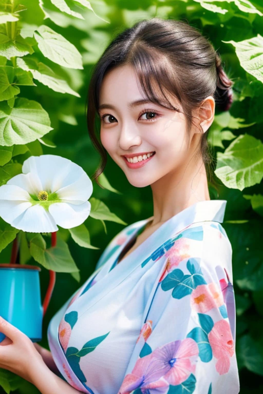 アサガオに水やり