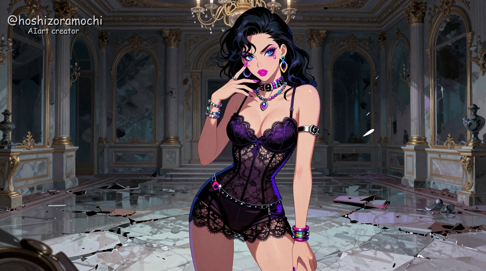 😈退廃的な宮殿に佇む魅惑的なギャル | の人気AIイラスト・グラビア