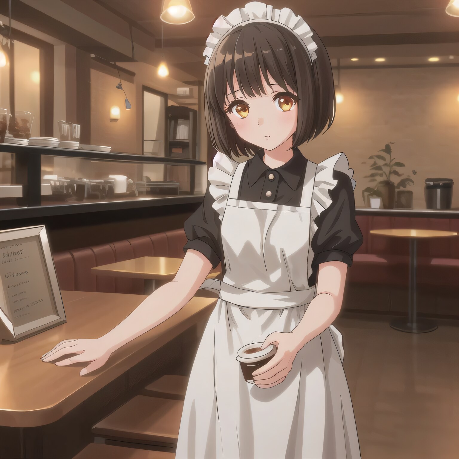 黒髪ボブでカフェの少女２ | の人気AIイラスト・グラビア