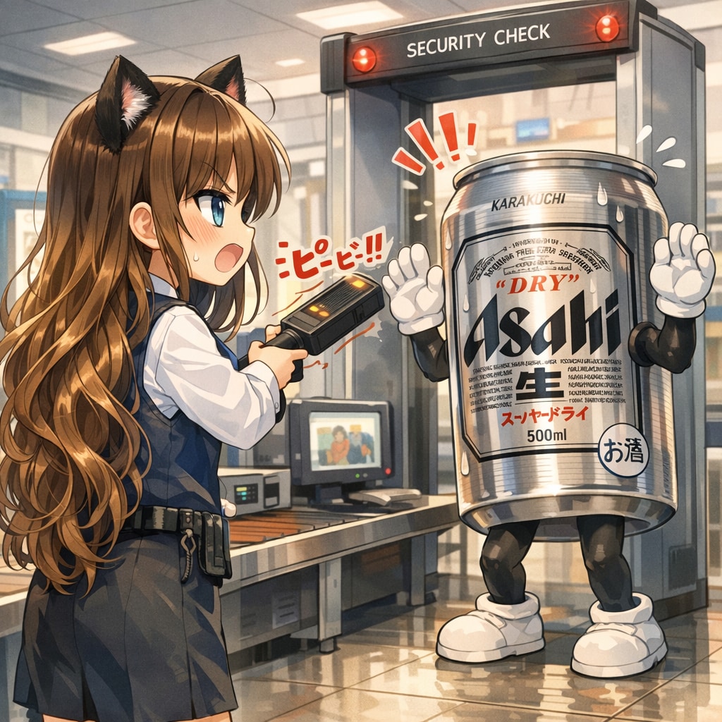 空港の金属検査に引っかかったビール缶