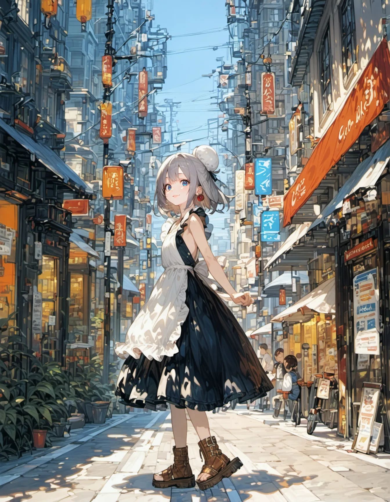 Maid Strolling Through the Lantern Alley | の人気AIイラスト・グラビア