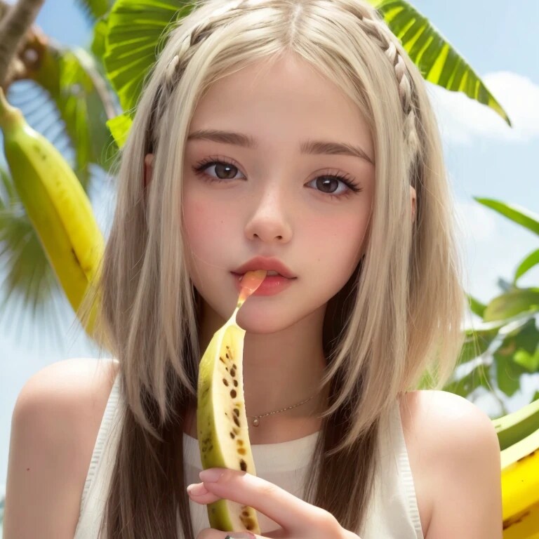 茶髪ロングでバナナの美女２ | の人気AIイラスト・グラビア