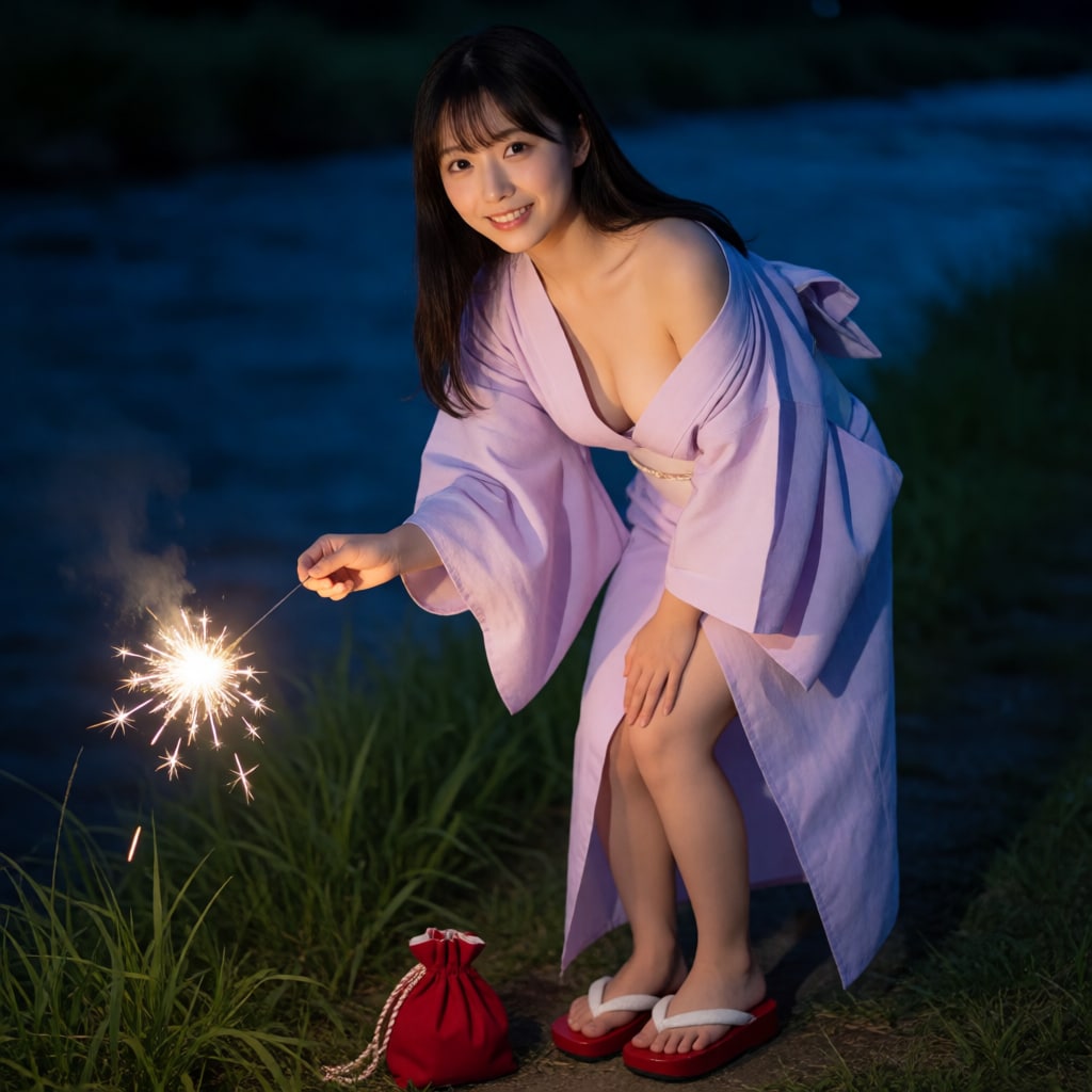 浴衣と手持ち花火