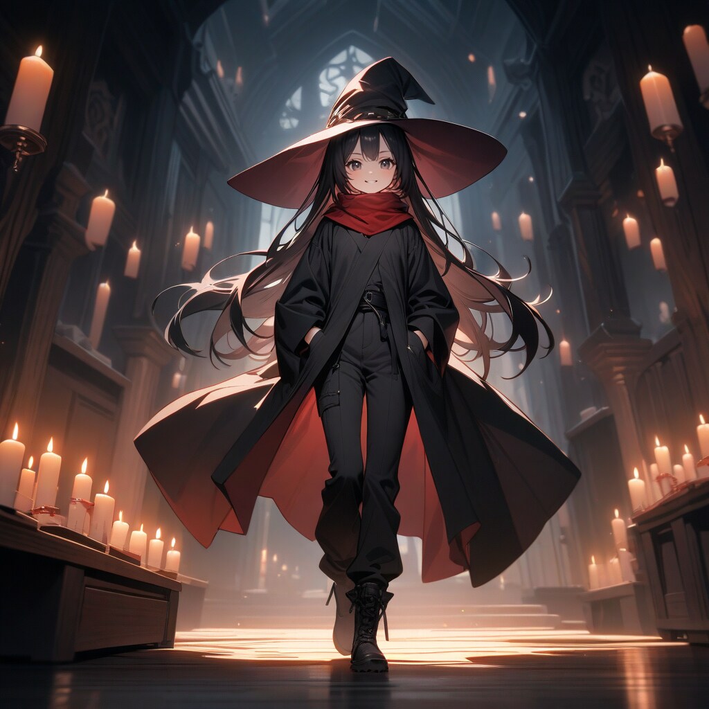ミステリアスな館の中を颯爽と歩く魔女
