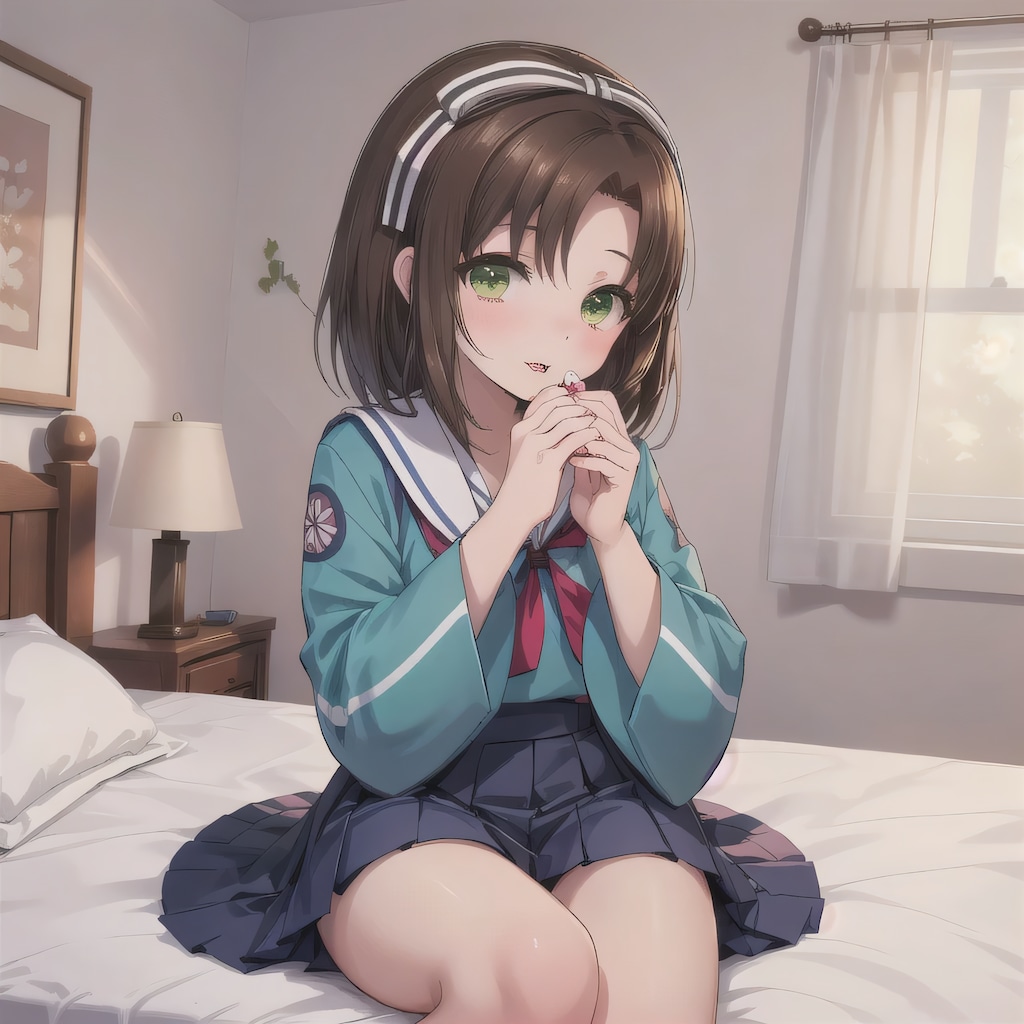 黒髪ボブで寝室の少女５