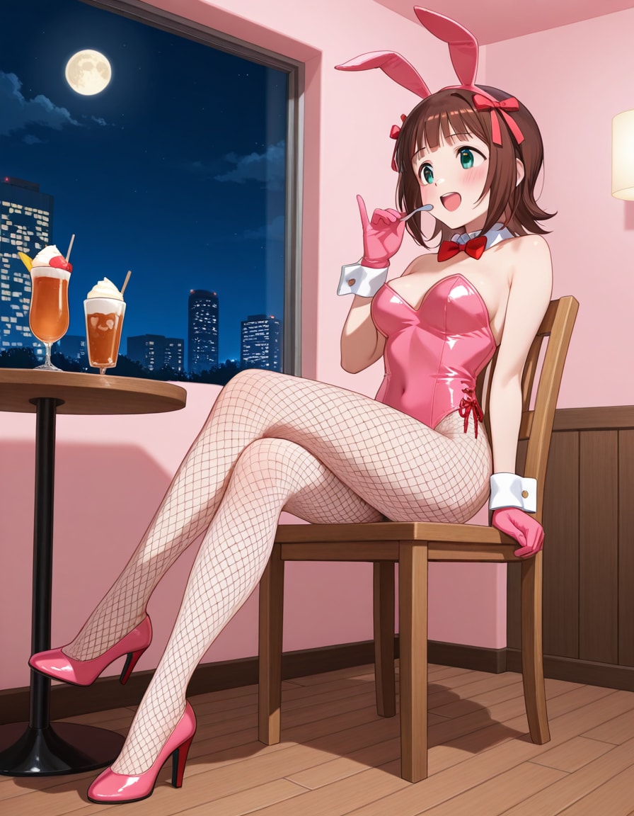 バニー衣装のはるるんと港町で(PixAI版)