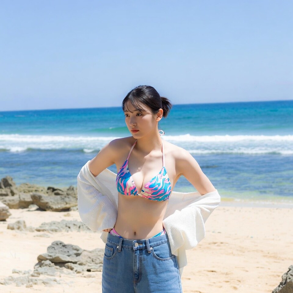 ビーチでこの水着、どう？一緒に海辺歩かない？
