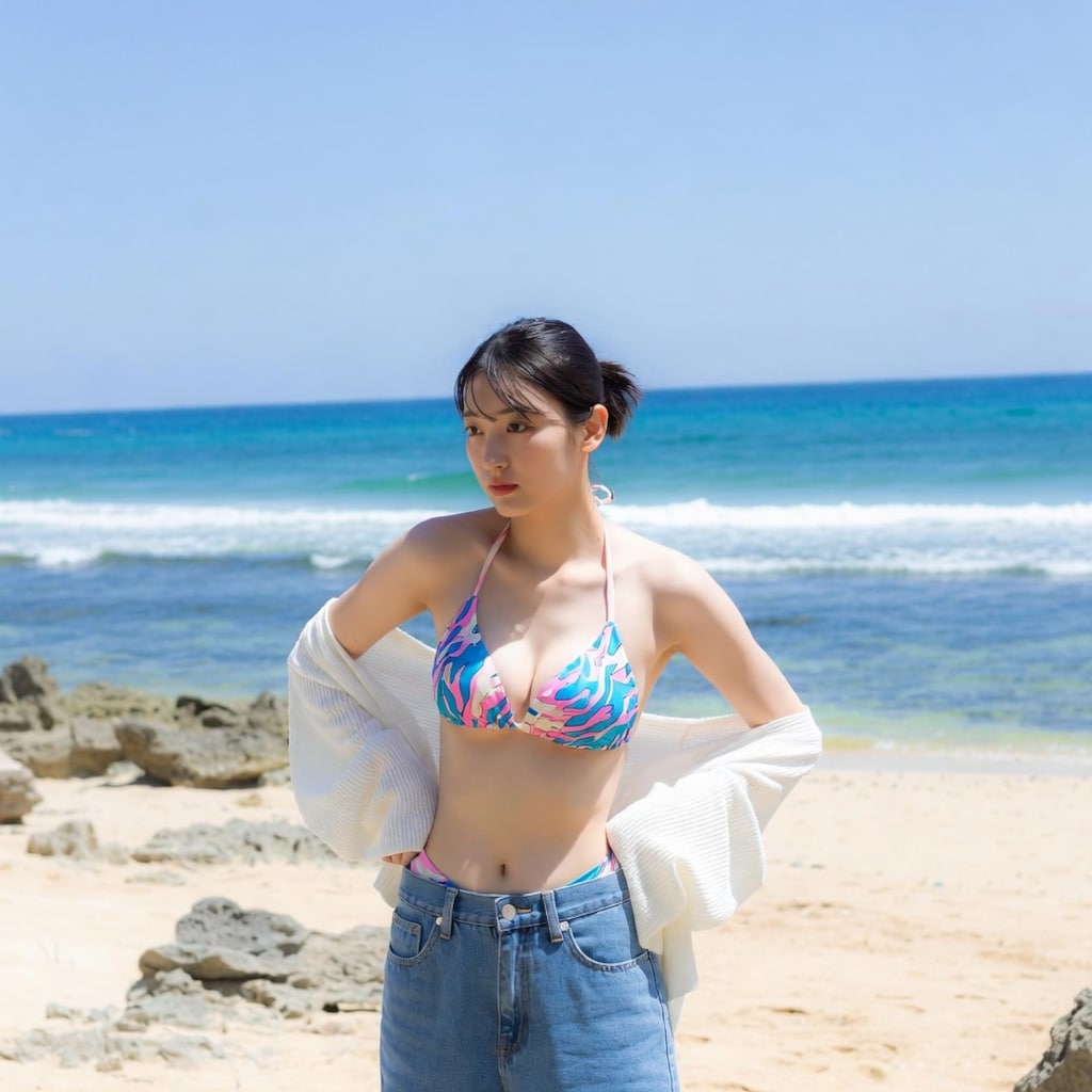 ビーチでこの水着、どう？一緒に海辺歩かない？
