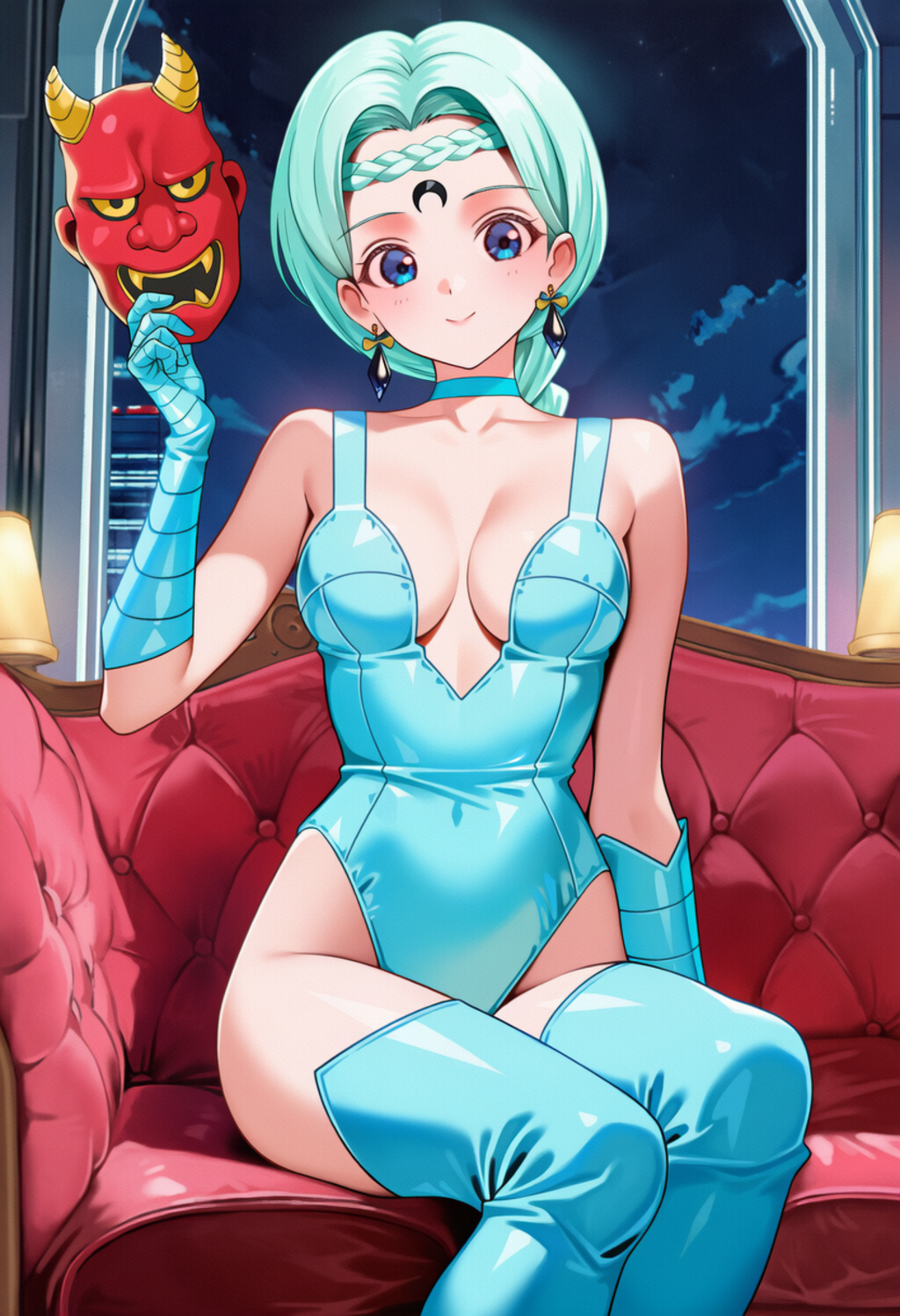鬼のお面を持つベルチェ