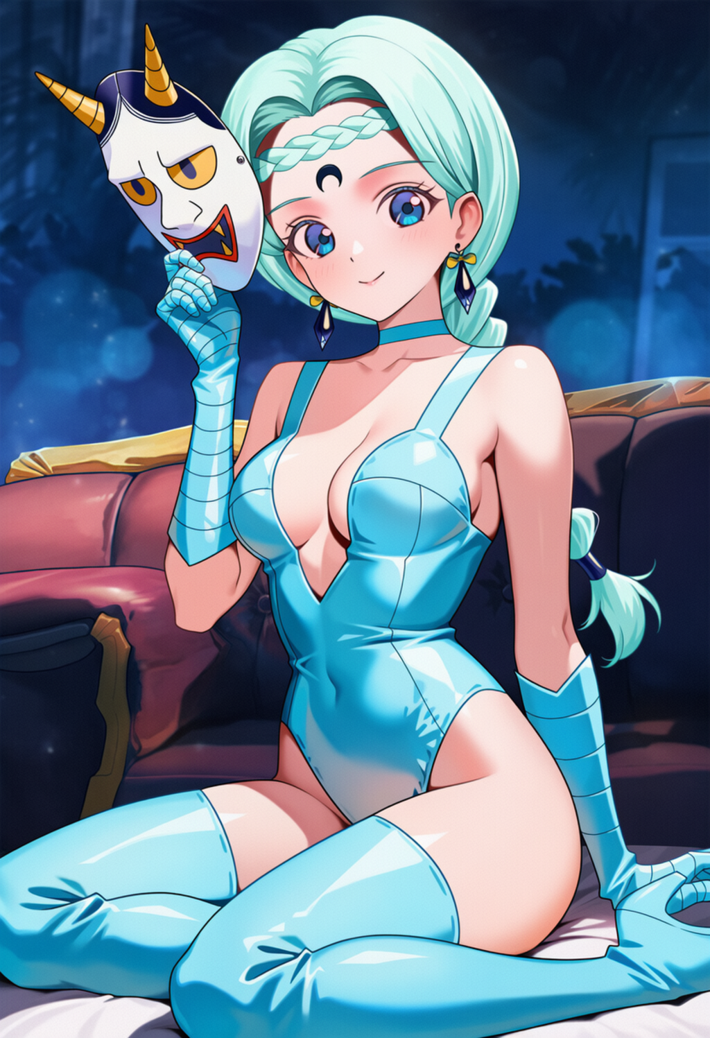 鬼のお面を持つベルチェ