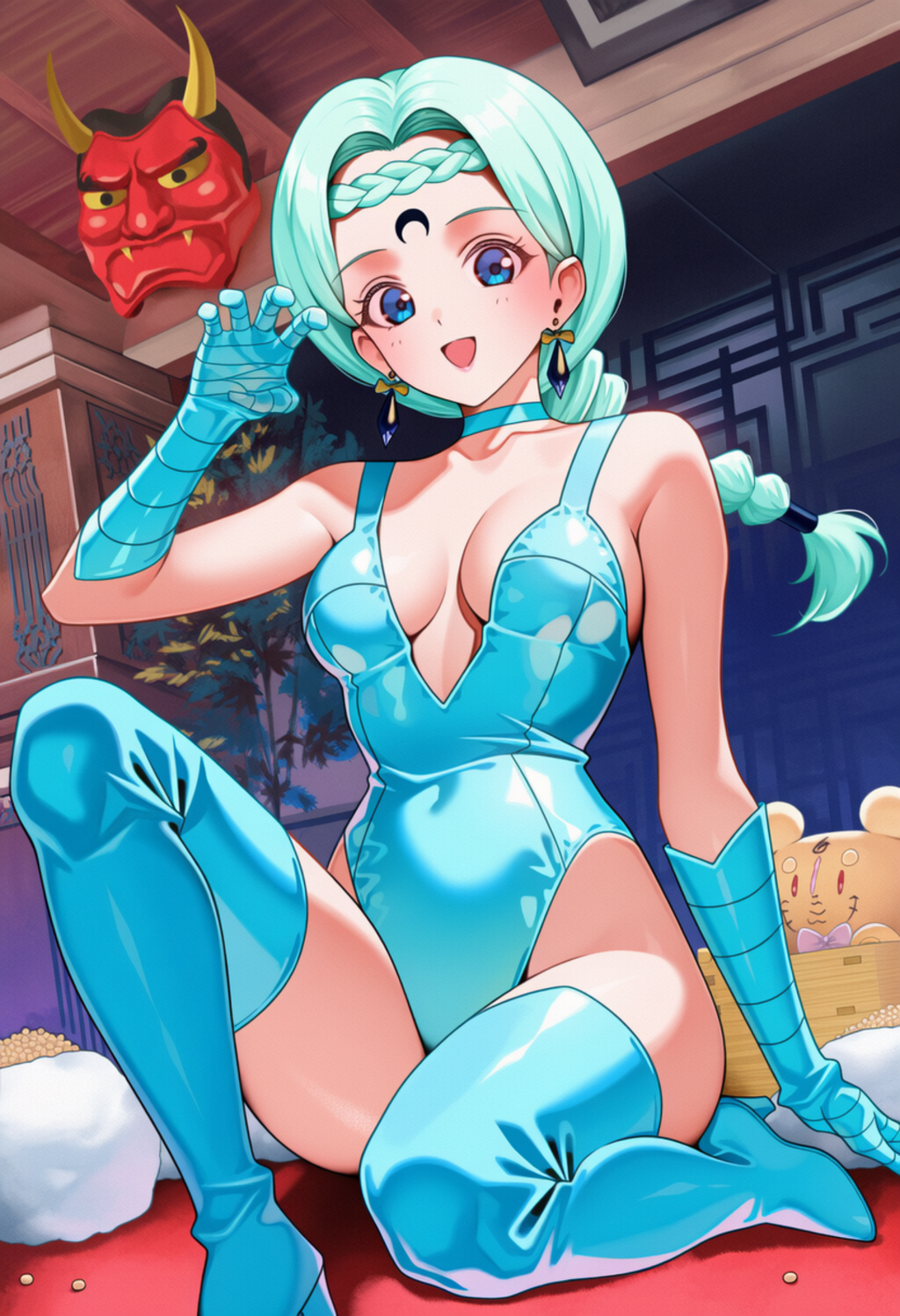 鬼のお面を持つベルチェ